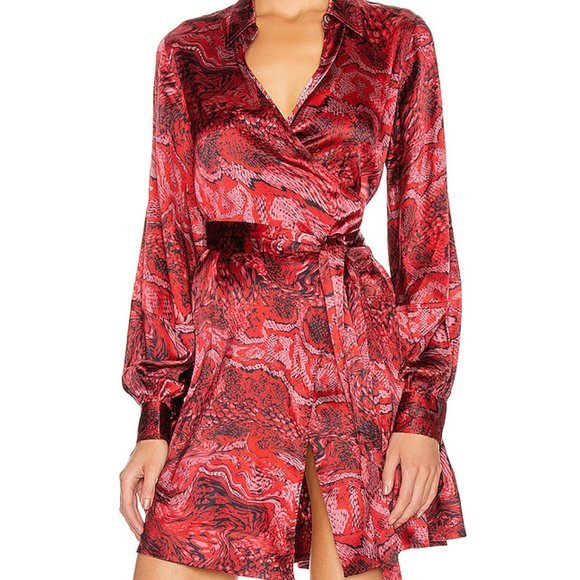 Ganni silk satin Samba red wrap mini dress size XS - Picture 7 of 10
